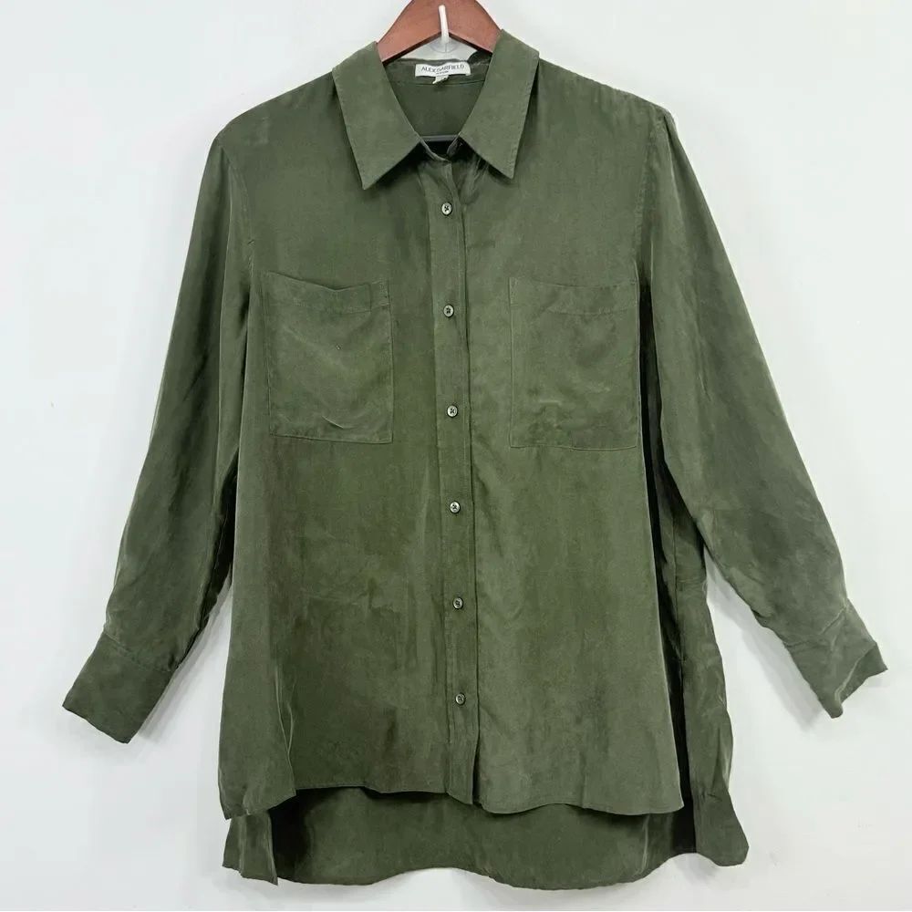 Alex Garfield Hunter Green Button Up Long Sleeve Cupro Tunic Blouse